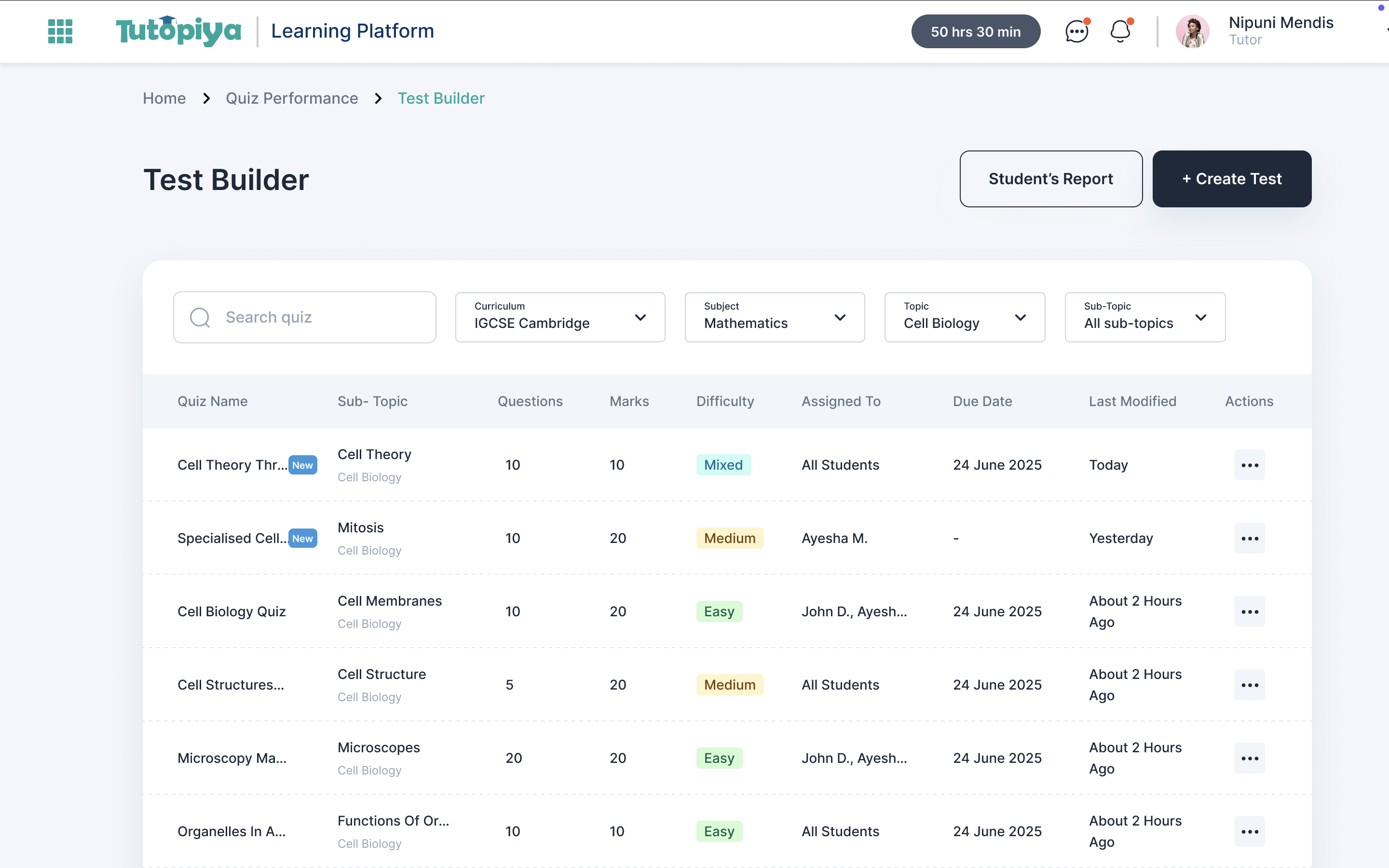 Test Builder Interface