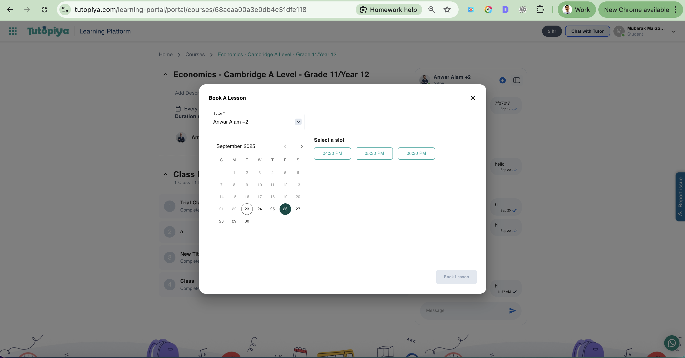Book a Lesson Modal with Calendar