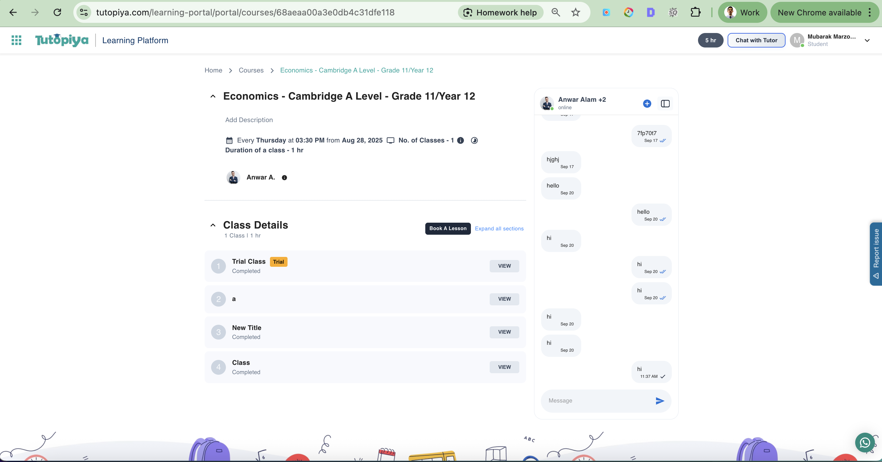Chat Interface with Tutor
