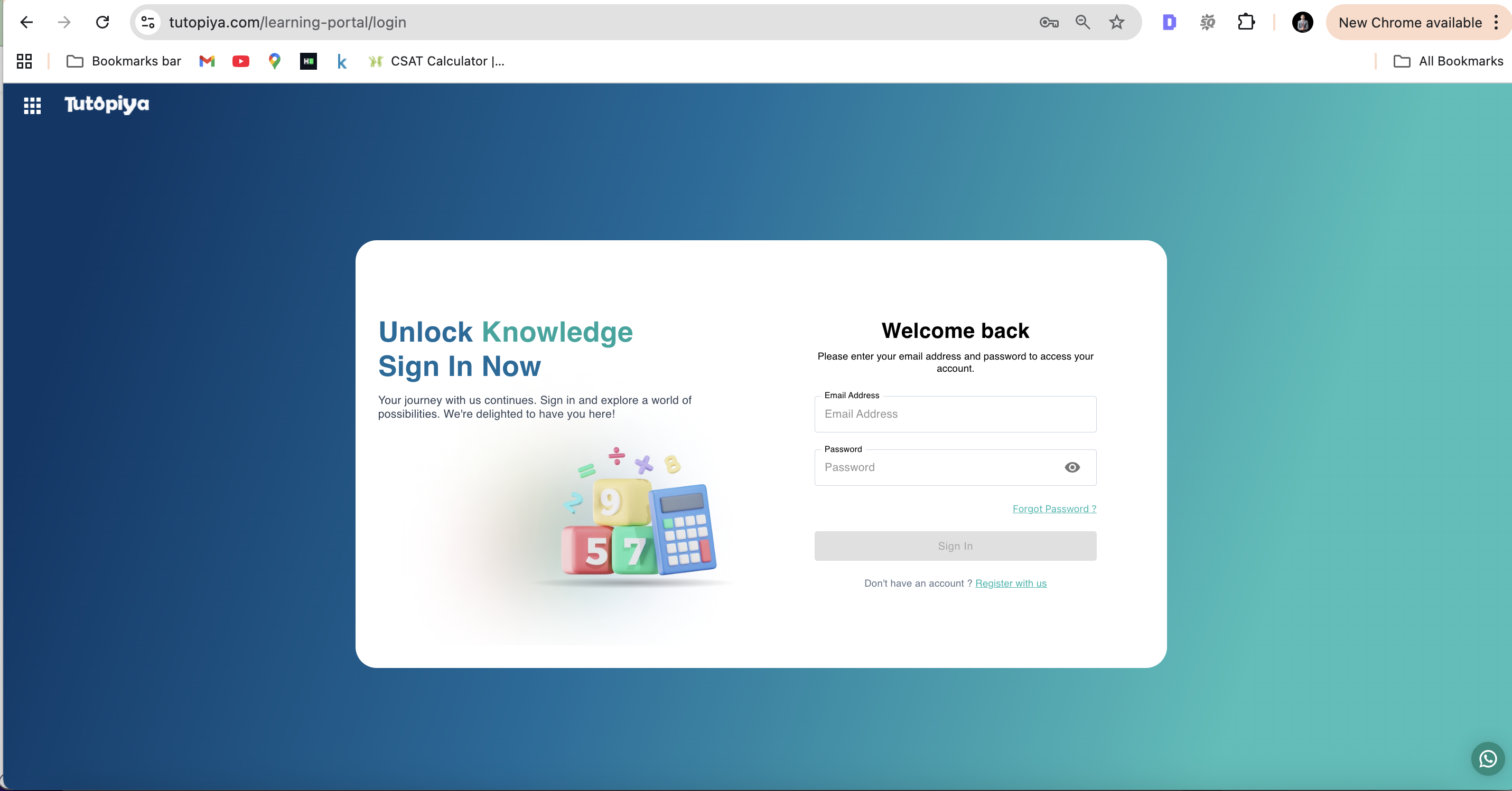Tutopiya Login Page