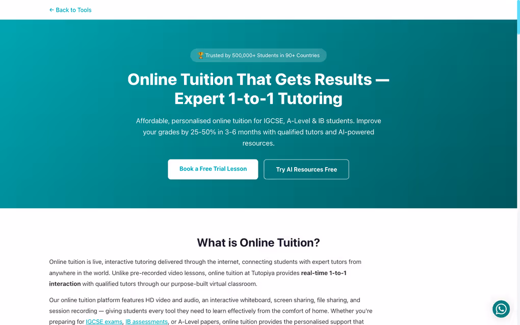 Tutopiya online tuition pricing options