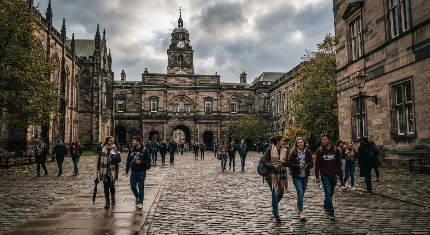 Students crossing a stone university courtyard