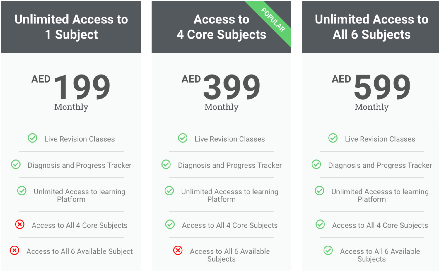 IGCSE Unlimited learning pricing